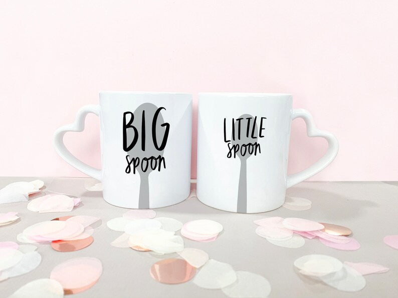 Big Spoon Little Spoon Mug Set Heart Handle Love Gifts