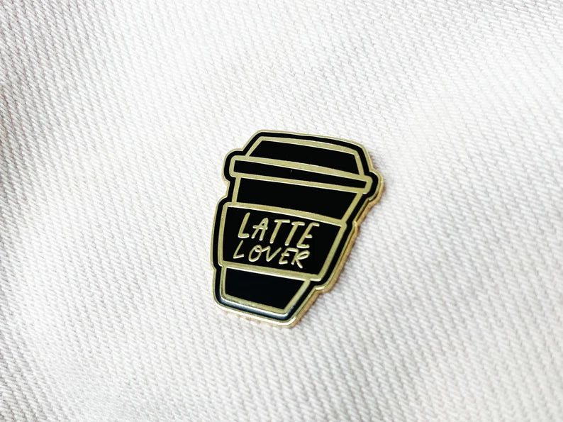 Hard Coffee Cup Enamel Pin reads "Latte Lover"