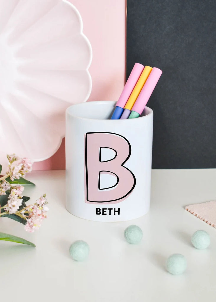 Personalised Pink Initial Pen Pot 