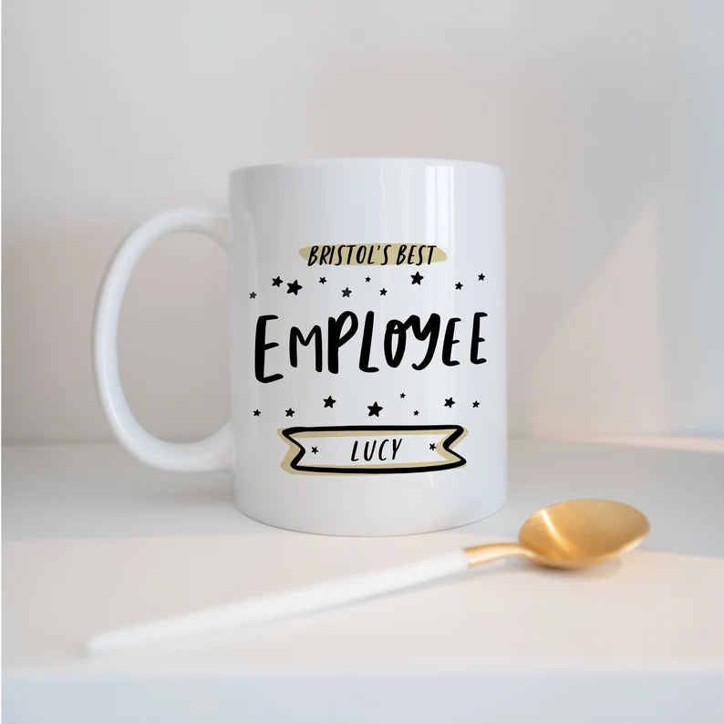 Personalised Mug Gift for Employee "[town name here]'s Best Employee [name here]"