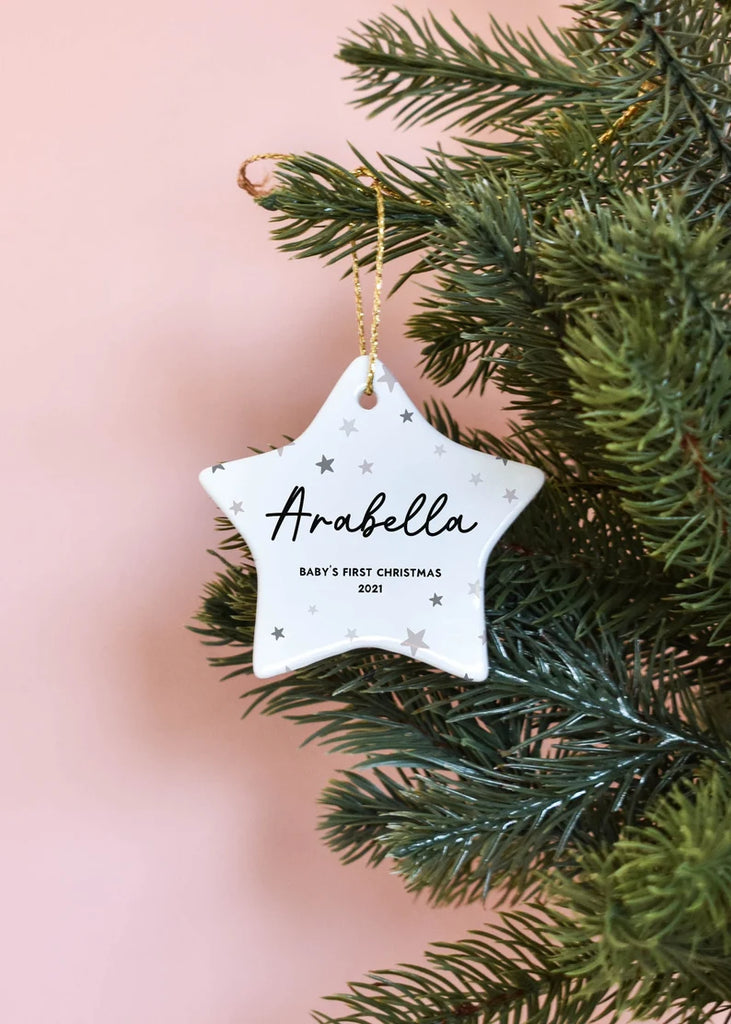 Personalised Baby's First Christmas Tree Decoration Star Bauble