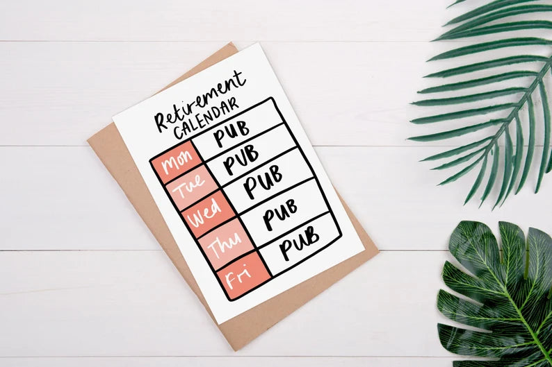 Retirement Calendar Card for Pub Lover