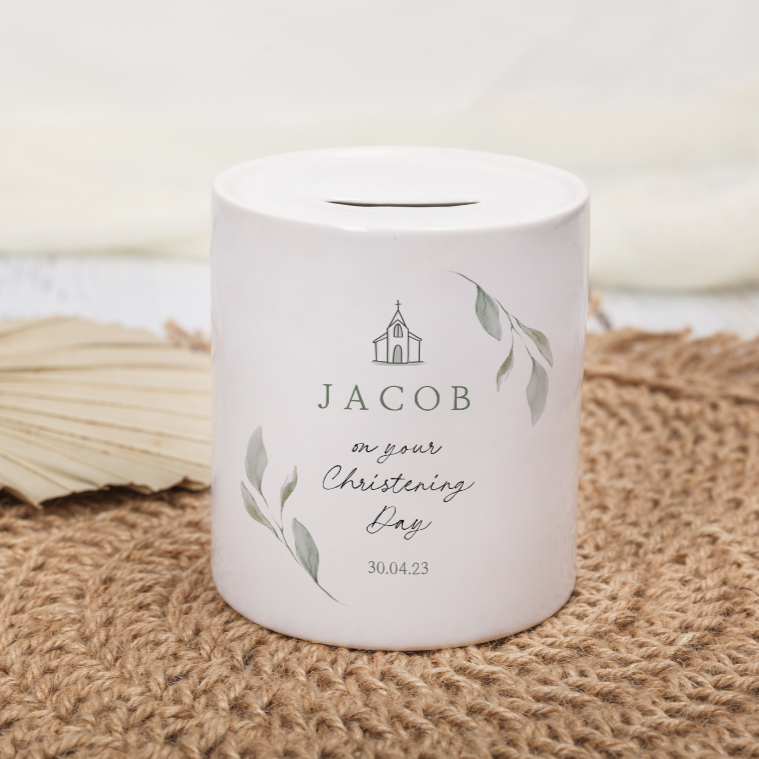 Personalised money box Baptism gift