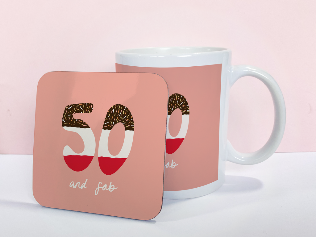50th Birthday Mug reads "50 And Fab"