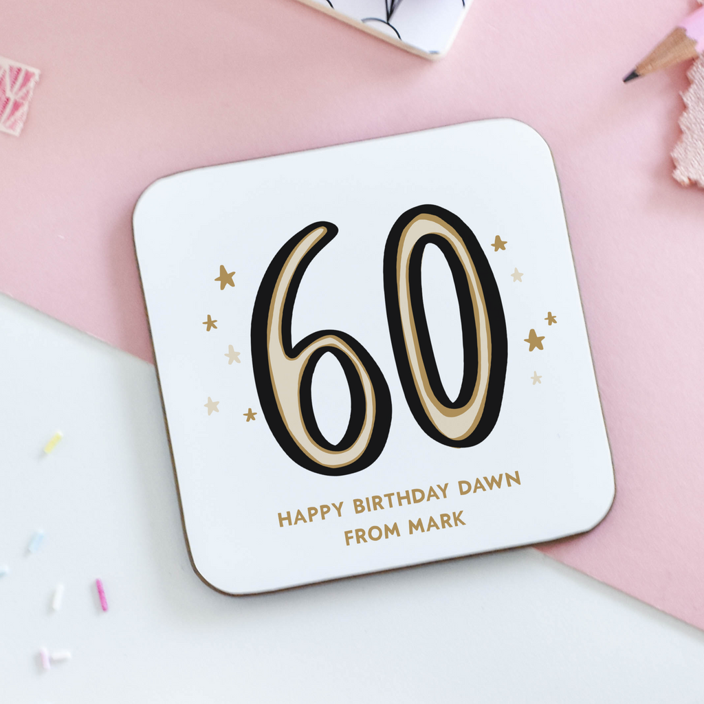 Personalised 60th birthday coaster for him or her