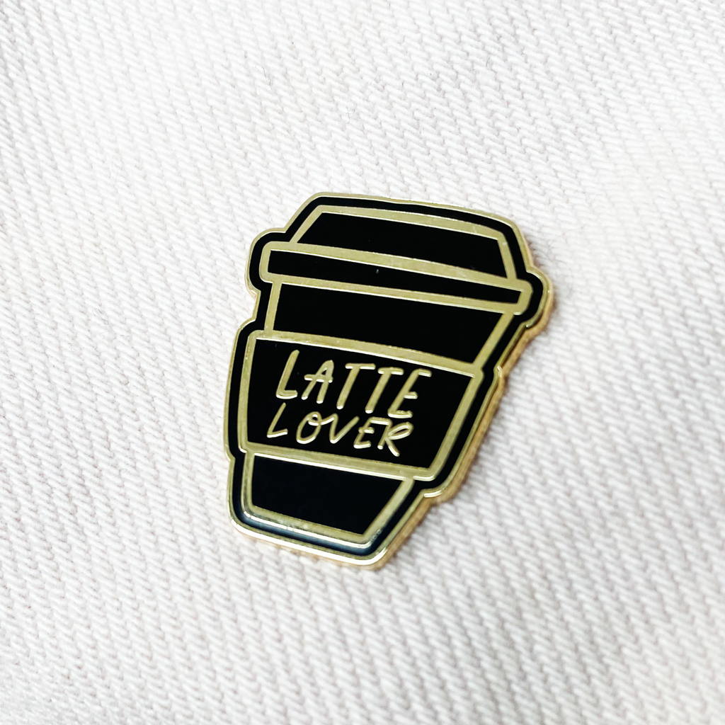 Latte Lover black and gold hard enamel pin