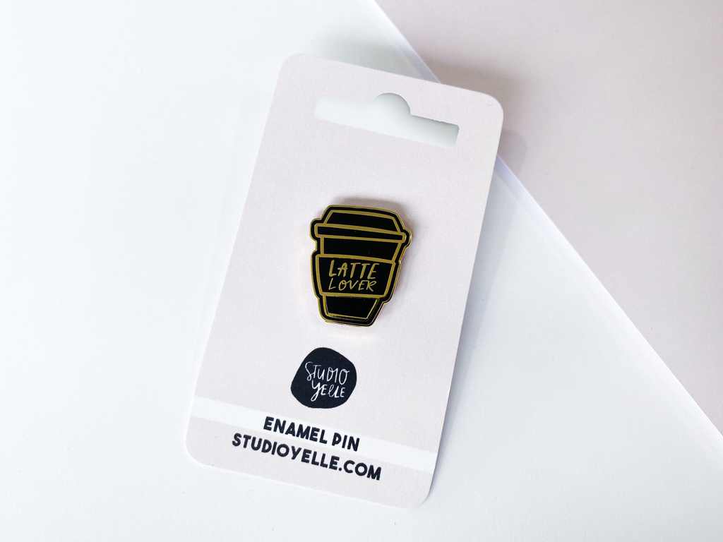 Latte Lover black and gold hard enamel pin