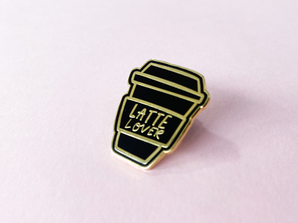 Latte Lover black and gold hard enamel pin