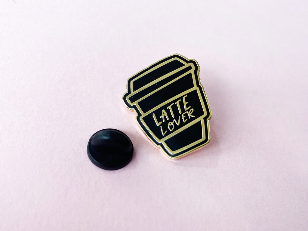 Latte Lover black and gold hard enamel pin