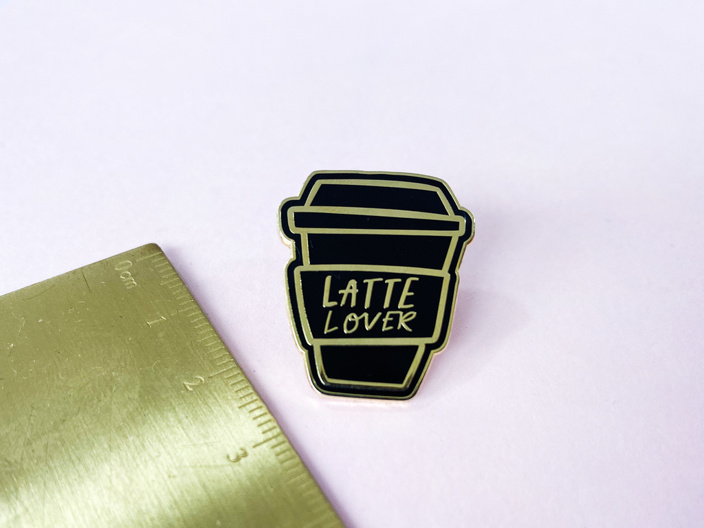 Latte Lover black and gold hard enamel pin