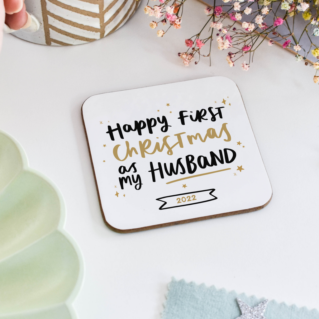 Happy First Christmas As My Husband Coaster