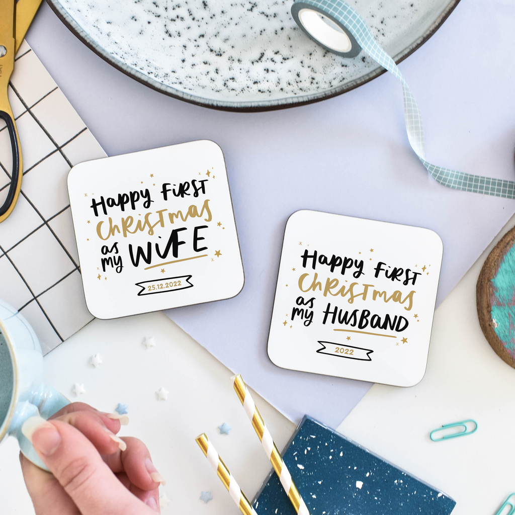 Happy First Christmas As My Husband/Wife Coasters