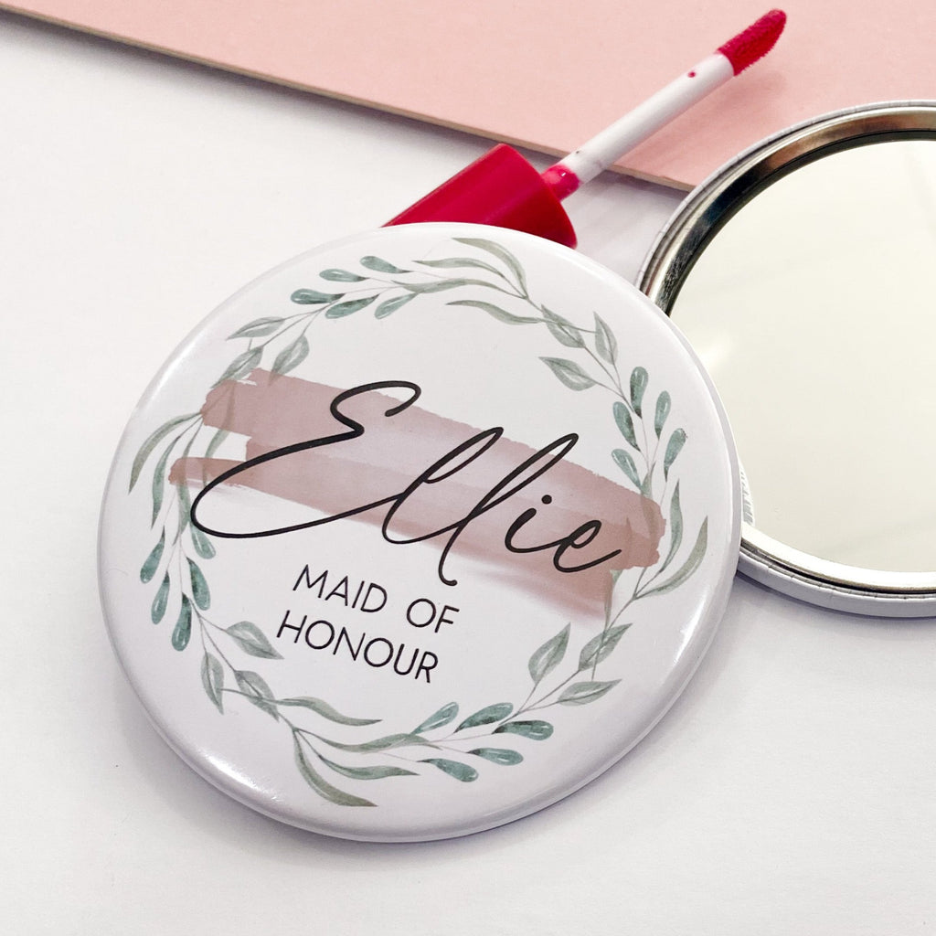 Personalised Maid of Honour pocket mirror bridal party gift