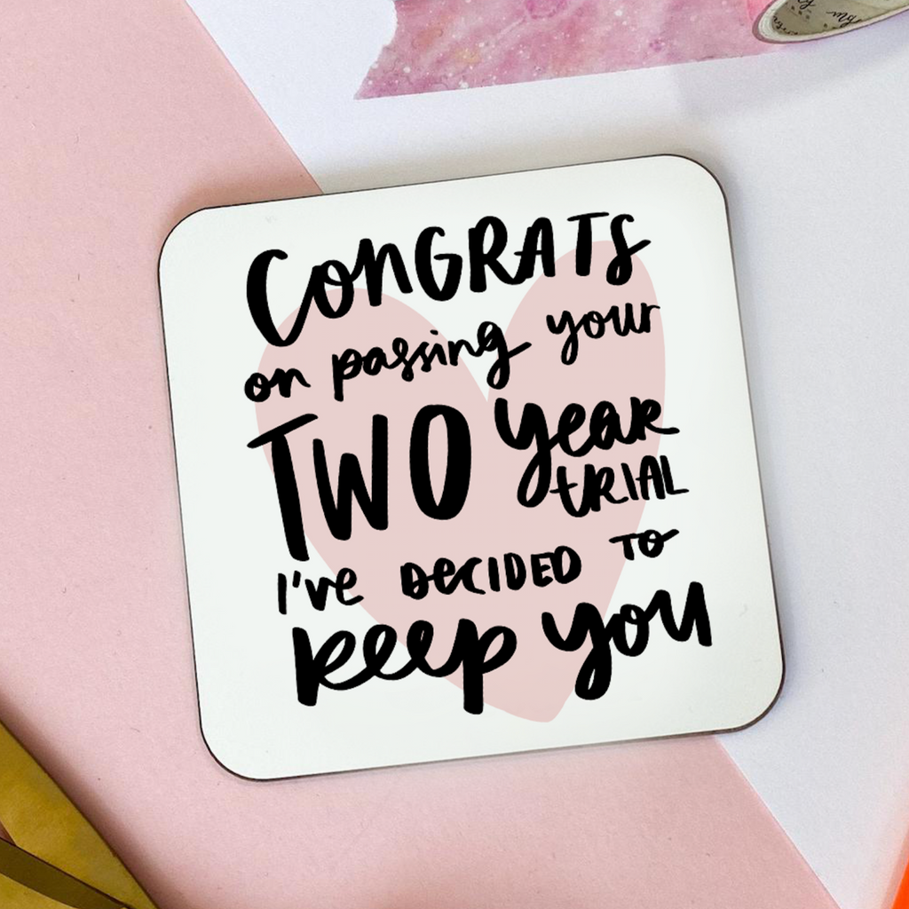 Funny second anniversary coaster gift