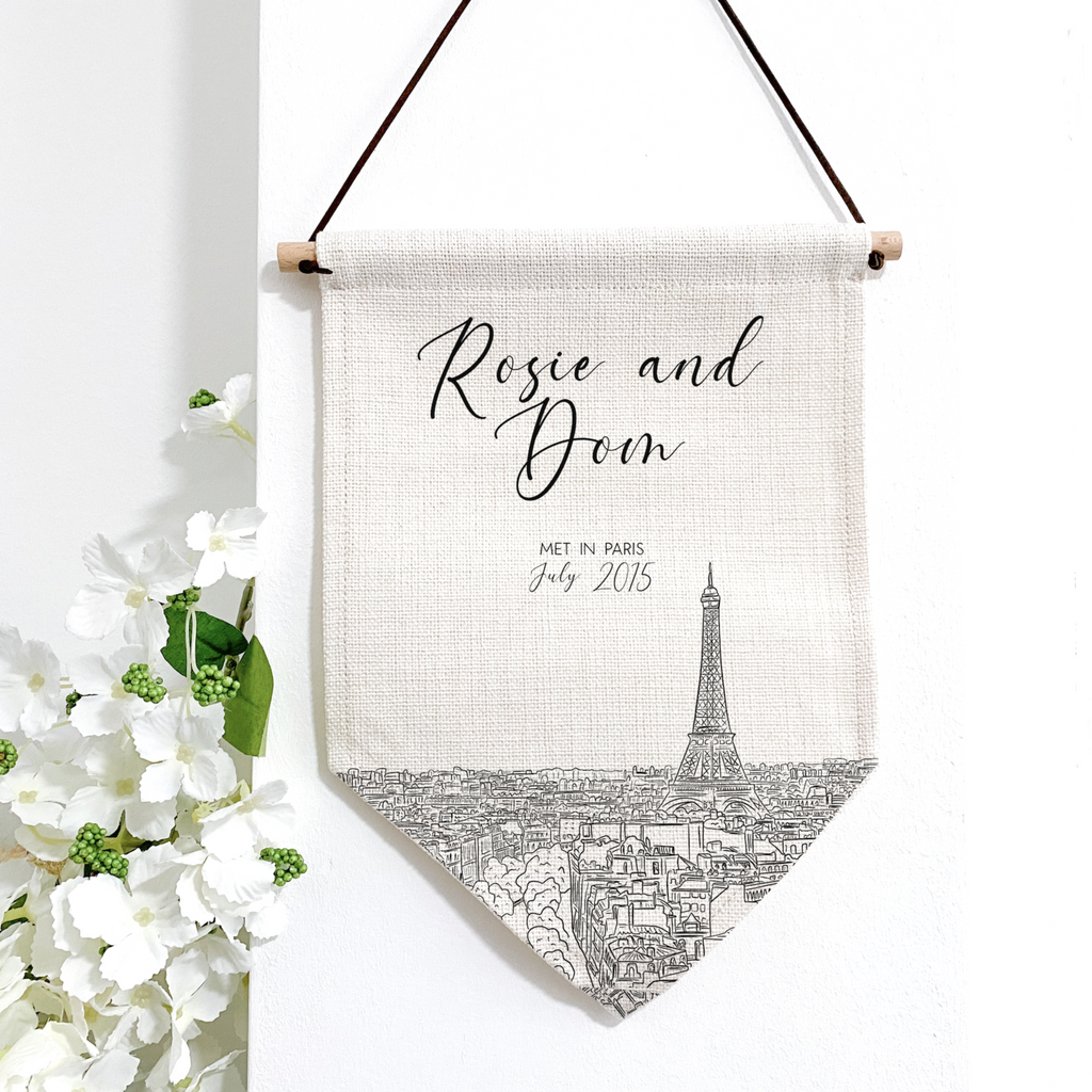 Personalised home Décor Paris linen flag