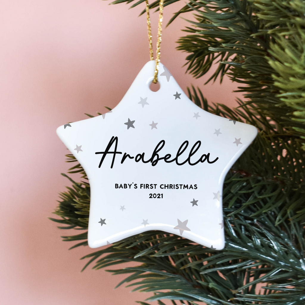 Personalised baby first Christmas decoration star bauble