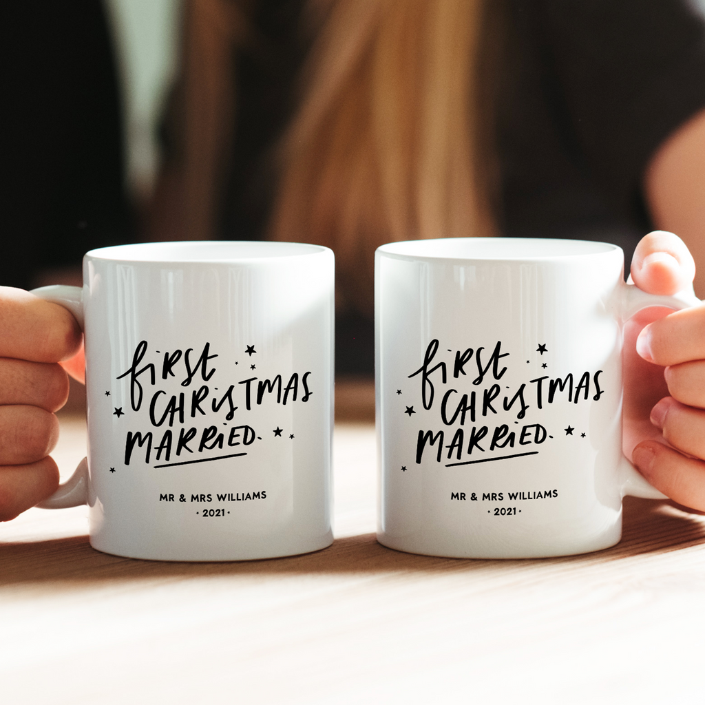 Personalised First Christmas Married Couple Mug Set