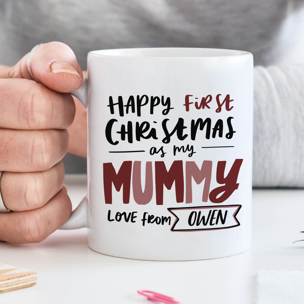 Personalised Happy First Christmas As My Mummy" personalised first christmas gift mug
