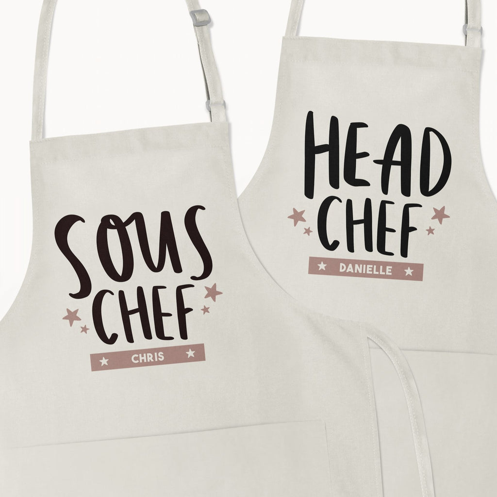 Matching Personalised Head Chef Sous Chef Apron Set - Studio Yelle